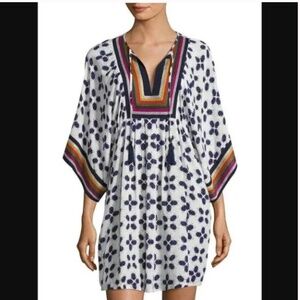 TORY BURCH BEETLE BUG EMBROIDERED KAFTAN TUNIC COVER-UP, LARGE